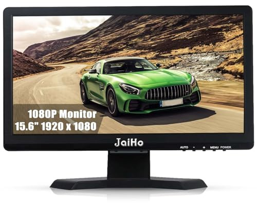 JaiHo 15.6 Zoll Monitor 16:9, CCTV Überwachungsmonitor Metallgehäuse, 1080P Full HD LCD Bildschirm mit BNC HDMI VGA AV USB, Industrie PC Display für Kasse Server, Inklusive Wandhalterung