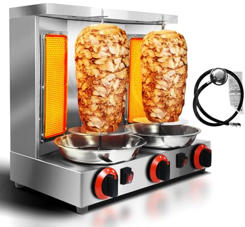 Li Zhen Shawarma Machine Vertical Rotisserie Gyro Machine Commercial Turkish Kebab and Grilled Chicken Machine with 3 Burner,Silver