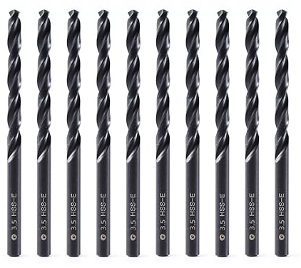 DelitonGude 3,5mm HSS-M35-Kobalt-Twistbohrer,10 Stück passend für Metalle | Runder Schaft für Handbohrmaschinen und Standbohrmaschinen,passend für Stähle, Gusseisen und andere Metalle