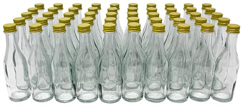 Aromhuset Lot de 50 bouteilles en verre vides de 50 ml avec col de cognac transparent et bouchon à vis vert clair - À remplir avec de l'alcool, des liqueurs, des digestifs, des épices et de la