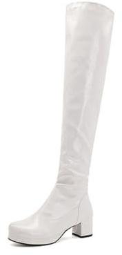 Ulalaza Botas de cuero PU para mujeres sobre la rodilla estira las piernas sexy botas de tacón alto moda botas de invierno de la cremallera de oficina de compras diarias boda y vocación