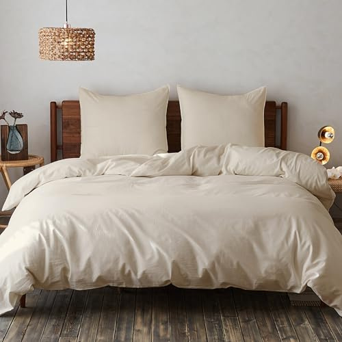 Simple&Opulence Bettwäsche 135x200 Baumwolle 2teilig, weich und warm Bettwäsche-Sets mit Reißverschluss ÖkoTex Zertifiziert Bettbezug und 1 Kissenbezug 80x80, Khaki