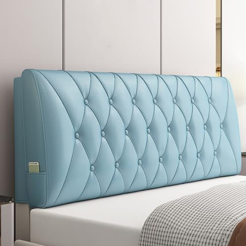 ZZYK Nachttischkissen Großes Bett Rückenlehne Kunstleder Kopfteilkissen Lendenwirbelstütze Gepolstertes Lesekissen Abnehmbares Tagesbett Etagenbett Bettrolle,Blau,Straps/71x23x4In