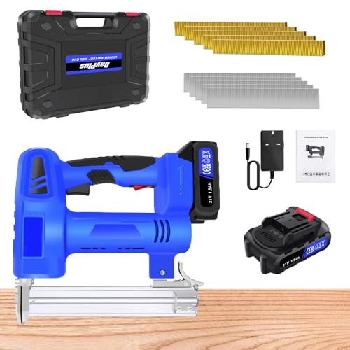 21V Cordless Staple Gun 2-in-1 Electric Nail Gun with Battery & Charger, Brad Nailer Electric Stapler Nailer Gun with 500 Staples & 500 Nails for DIY, Upholstery, Woodworking, Decorating, Construction