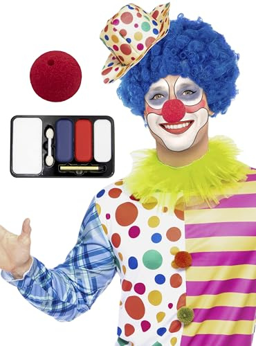 Funidelia | Clown Make-Up Set mit Nase für Herren und Damen Clowns, Zirkus, Lustige & Ausgefallene - Zubehör für Erwachsene, Zubehör für Kostüm - Rot