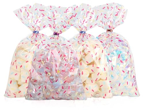 LEOSINDA Zellophantüten, transparente Zellophantüten, 15,2 x 25,4 cm, 100 Bindebänder, zum Verpacken von Süßigkeiten, Dessert, Bäckerei, Keksen, Schokolade, Partyzubehör