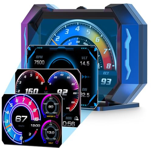 WODHMIEY 3,5 Multifunktionales Auto HUD, Echtzeit-Datenanzeige, MPH & Km/H Geschwindigkeitsumschaltung, Mehrsprachige Unterstützung, Alarme für Geschwindigkeit und RPM, Erhöht die Fahrsicherheit