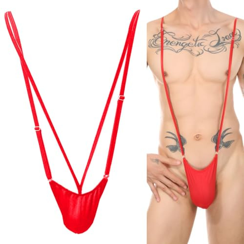 VemeFufu Perizoma Mankini Borat Costume da bagno Uomo Sexy Suspensorio V Sling Costume da bagno Costume da festa Bikini String per Uomo Beachkini Spiaggia Natale Halloween 1 Pack B. Rosso, 1