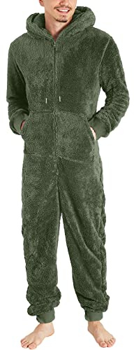 YOSUWOAI Jumpsuit Herren Damen Kuschelig Doppelseitiger Samt Schlafanzug Plüsch Lang Pyjama Winter Warm Overall Schlafoverall mit Reißverschluss und Taschen Teddy Fleece Einteiler Onesie