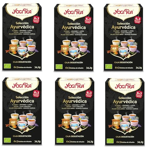 Yogi Tea, Selección Ayurvédica, 6 tés con 3 bolsitas de infusión por paquete, 6 paquetes de 18 bolsitas (108 en total), ideal para regalar