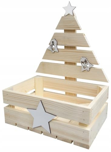 GoodFreshDecor Holzkiste Weihnachten Kiste Weihnachtsbaum Korb 30 x 20 x 40 cm Deko Holz Geschenkkorb Adventkiste Gesteck Leer Naturfarbe