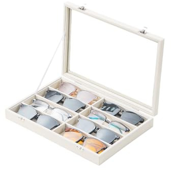 Justsoso Bandeja Organizadora de Joyas y Gafas de Sol, Caja de Exhibición de Gafas de Terciopelo Beige, Organizador de Almacenamiento y Soporte para Mesa de Oficina o Exhibición de Venta (con Tapa)