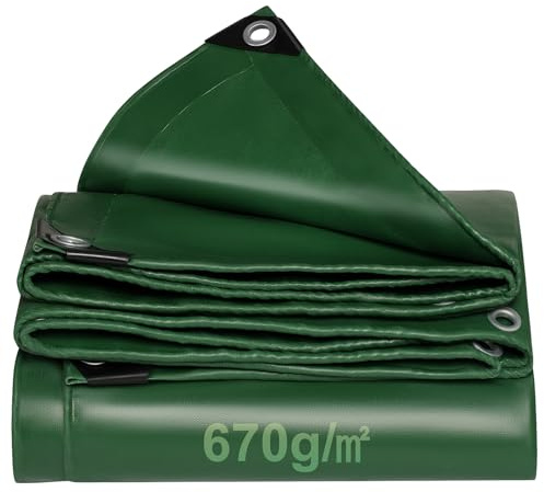 Bâche de protection 670 g/m² pour camion avec œillets en PVC Premium tissu imperméable et résistant aux déchirures avec bords renforcés, bâche de protection pour camion, voiture, remorque, piscine