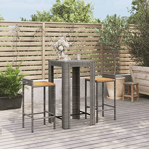 Xichuzi 3-TLG. Gartenbar-Set, Outdoor Möbel Wetterfest, Bartisch Set, Gartenmöbel Set, Gartenbar Outdoor, Outdoor Bar, Grau Poly Rattan & Massivholz Akazie