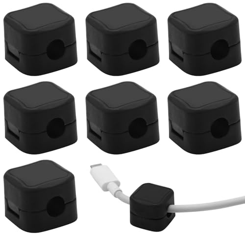 Lot de 7 supports de câbles réglables - Organisateur de câbles magnétique autocollant - Pour bureau, table de chevet, câbles de charge, HDMI, USB, câbles audio - Noir