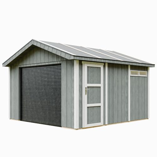 Garaje 13 m²- L378xL412 cm - Garaje para Motos, Bicicletas, máquinas de jardinería - Construcción con Paneles LP Smartside - Cobertizo de jardín Timbela M990B-CAVERN Steel