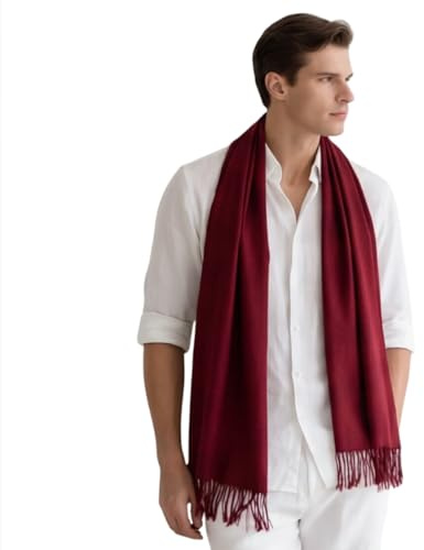 LA FERANI Herr sommarhalsduk kashmir 180 x 70 cm tunn för formella tillfällen kostym elegant stil klassisk herrhalsduk present till honom, Mörkröd, 175x70