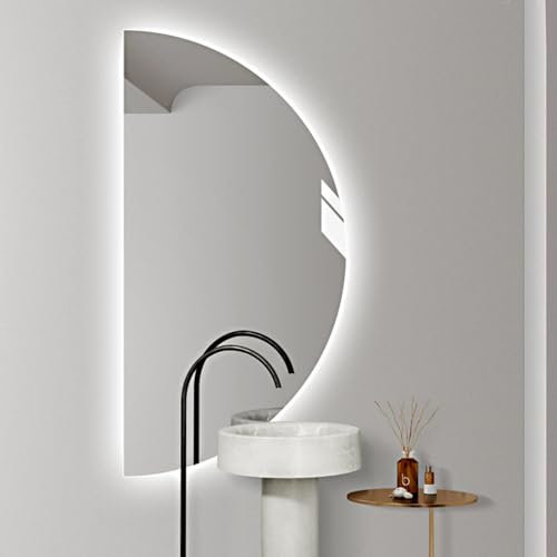 Mirocrafta Specchio da Bagno a Mezzaluna, Specchio Cosmetico 3 Colori Dimmerabile, Interruttore Intelligente Touch, Specchio Decorativo Retroilluminato, Anti-nebbia e Antideflagrante(Left Cut,100x50cm