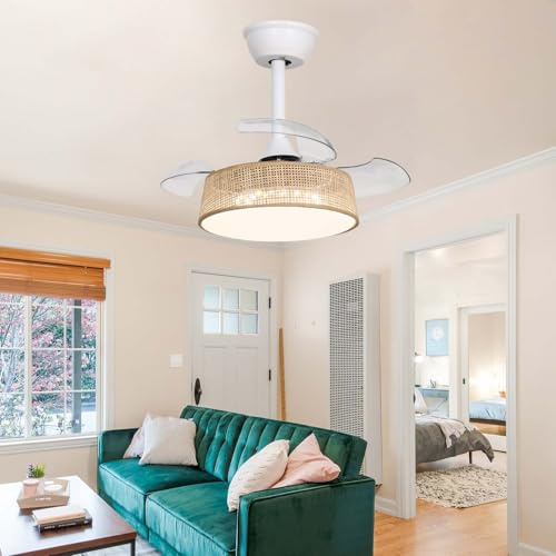 YFHKWJ Ventilador Techo Con Luz Y Mando A Distancia 6 Velocidades Silencioso Lampara Techo Ventilador Para Dormitorio Salon Comedor Lampara Ventilador Aspas Retractiles-D