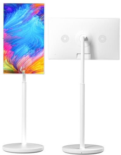 SHENGSHIYU 4K TelevisióN Portátil 32, Televisor Portátil con Ruedas Altura Ajustable, Batería de Larga Duración Televisores Portátiles para Sala, Cocina, Dormitorio, Balcón, Jardín,4+64G