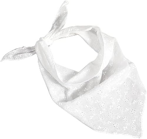 Luhaomisky 1Pcs White Hair Bandanas Adjustable Cute Flower Eyelet Embroidered Headband Headscarf Hair Scarf for Women’s Decoration