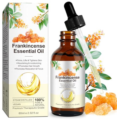 Pure Frankincense Essential Oil 60ml - 100% Natural Undiluted Boswellia Serrata Oil for Skincare & Aromatherapy | Vegan Formula for Face, Hair & Home Diffusion