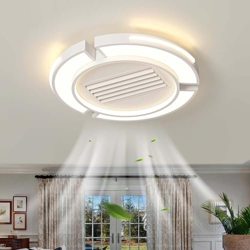 LXAOTZG Bladeless Modern Ceiling Fan Light with Warm Cold Air Modes APP Remote Control Dimmable 3 Colour LED Lamps 6 Speed for Living Rooms and Bedrooms