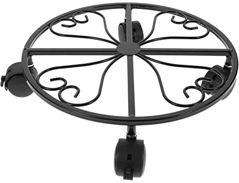 Happyyami Soporte Móvil para Macetas con Ruedas y Paleta De Hierro Negro, Bandeja para Jardineras Interior y Exterior, Transportador De Plantas con Sistema De Freno para Fácil Movilidad
