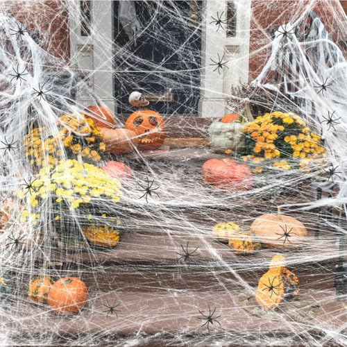 CNMTCCO Halloween Deko Spinnennetz Set, Halloween Spinnweben Dekoration mit 40 Spinne, Spinnenweben Deko Outdoor Innen, Halloween Spider Web für Party Deko, Garten, Außen