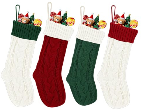 Summerdate 46 cm Große Gestrickte Weihnachtsstrümpfe – Geschenkbeutel für Kamin, Familiendekoration & Christbaumschmuck (4pcs Gedrehtes Zopfmuster)