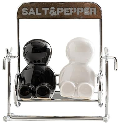 Saliera e pepiera in ceramica con design basculante a prova di perdite, decorazione per cucina domestica, set essenziale in ceramica e acciaio inossidabile