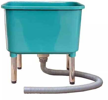 Fregadero de plástico móvil con lavabo de 25 cm de profundidad, boquilla de drenaje de gran diámetro para lavandería, cocina, garaje y patio trasero, lavabo de servicio para un fácil mantenimiento