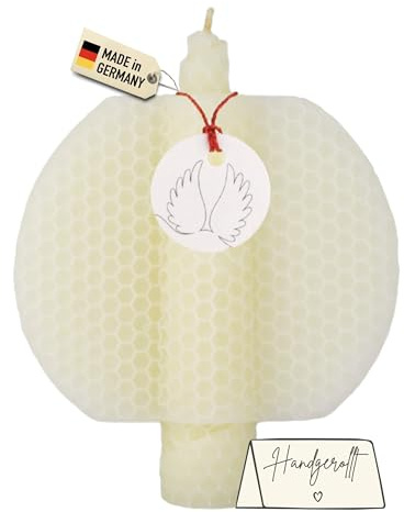 Wachsmann Engelskerze Bienenwachs – Schutzengel Kerze mit Flügeln, Geschenk Trost Trauer Glück Freundschaft – Handgemachte Engel Kerze aus Bienenwachs