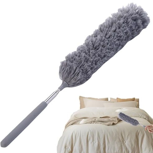 Plumeau Extensible, plumeau en Microfibre avec Manche Extensible en Acier Inoxydable, aspirateur à Long Manche Pliable pour Nettoyer Ventilateurs de Plafond, Stores et Toiles d'araignée