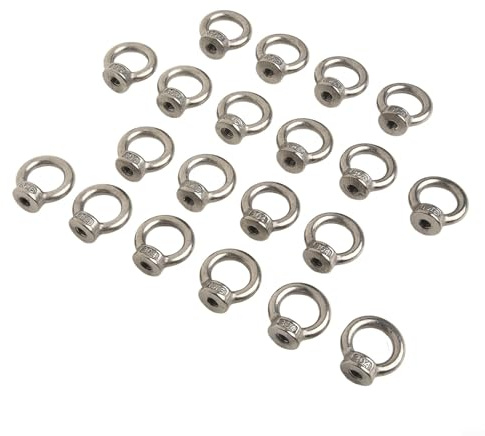 20 dadi a occhiello M6 in acciaio inox 304, filettati femmina, per dadi ad anello con carico massimo di 60 kg, per macchine e attrezzature di sollevamento industriali (M6)