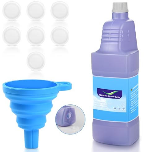 Bouteille de Rechange de 1,25 l pour Balai pulvérisateur Swiffer WetJet, Rechargeable, Anti-Fuite, en polyéthylène Haute densité, avec 7 Joints d'étanchéité et 1 Entonnoir Pliable