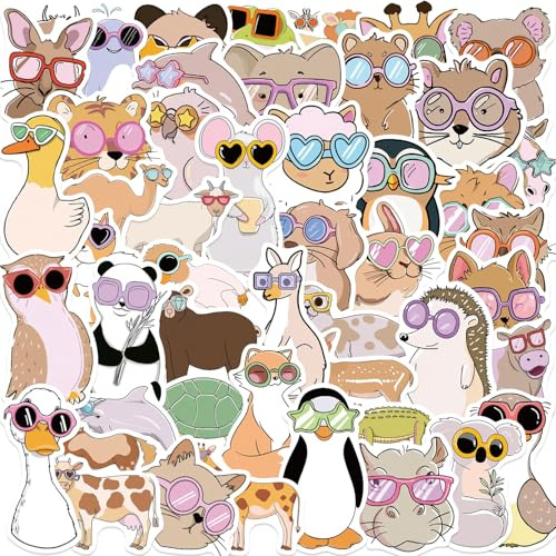 Funny Animal Stickers for Kids Pack of 50 | Cute Waterproof Vinyl Stickers | Laptop, Water Bottle Decals | Classroom Prizes for Elementary Students