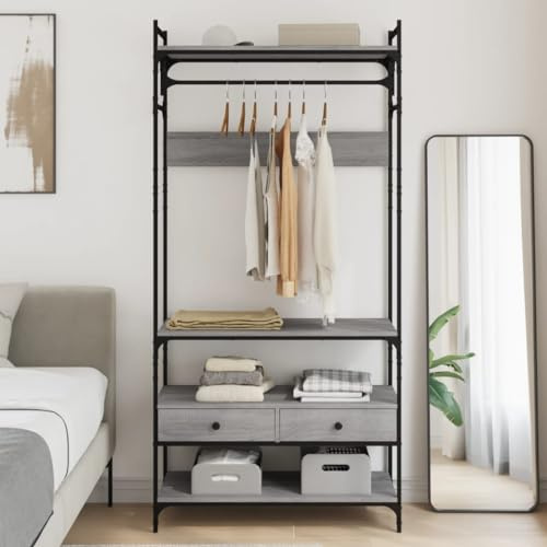 Frdhee Eckkleiderschrank Schlafzimmer Kinderschrank,Kleiderständer mit Schubladen Grau 89x39x184,5 cm,Haushaltsschrank für Haushalt,Flur,Büro oder Schlafzimmer