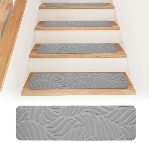 Bocguy 15 Stück Treppenstufen Matten, 55x19cm Stufenmatten Innen rutschfest, Selbstklebend Antirutschmatte Zuschneidbar Wiederverwendbar für Treppenschutz