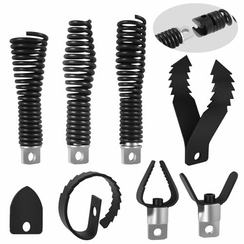 9Pcs Drain Snake Drill Attachment Cutter and Auger Set for 50FT-100FT Drain Machines Heavy-Duty Manganese Steel Cutters Fits 5/16 to 3/4 Cable Drains Cleaning Tools with Storage Case