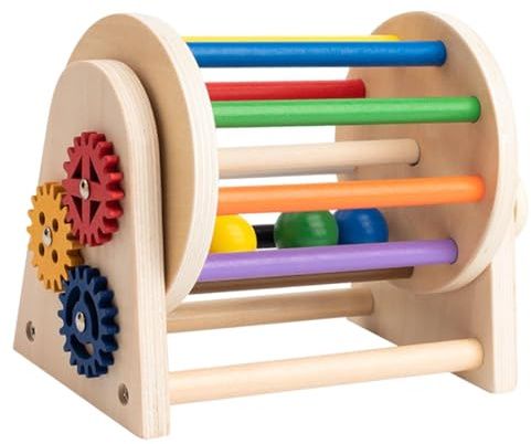 Sharplace Holztrommel-Spielzeug, drehbare Trommel, leicht zu greifendes Krabbelspielzeug, Regenbogen-Stoffball-Set, Spielzeug für Babys, Spielset für
