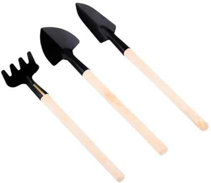 Generico Set di 3 Pale, rastrelli, Vanghe, Mini Attrezzi da Giardino, Set Multifunzione con Piccolo Manico in Legno