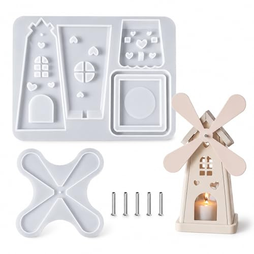1 stampo in silicone a forma di mulino a vento, portacandele 3D, modello a girandola, stampo per calcestruzzo, gesso, artigianato e decorazione fai da te