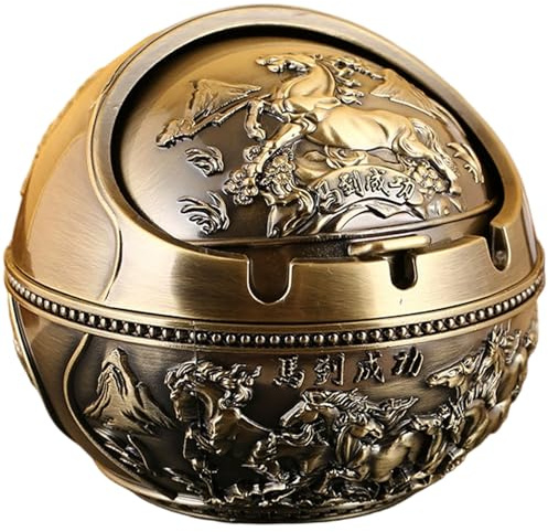 DAGLLGEW Decorative Ash Trays with Lid Vintage Metal Cool Ashtrays Portable Windproof Ashtray for Home Car Office Outside Cool Ashtrays Cute Ashtray