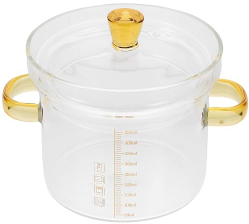 Hemobllo Ciotola in Vetro Resistente al Calore con Coperchio e Doppia Maniglia 450ml Design Semplice e Delicato per Famiglie e Ristoranti