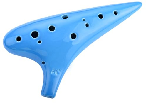 Joy of Wood Thrush 12 Hole Alto C Sweet Potato Ocarina Pottery Ocarina with a Protective Bag and Songbooks (Water Blue)