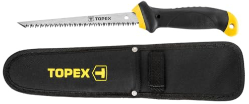 TOPEX Handsäge für Gipskarton 150 mm mit Schutzhülle gehärtete Klinge | Doppelseitige Verzahnung ergonomischer Griff