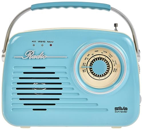 Silva-Schneider Mono 1965 Radio con asa, funciona con pilas o conectándola a la red, color azul
