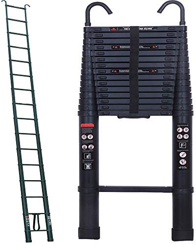 Scala portatile in alluminio nero 6,2 m con gancio da tetto per esterni e interni, carico massimo 150 kg