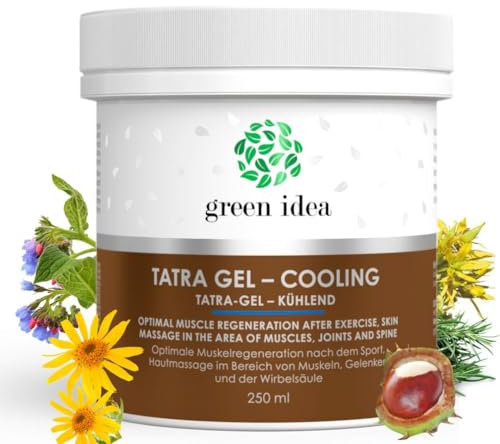 Green idea - TATRA GEL KÜHLEND – Latschenkiefer Franzbranntwein Salbe - Rosskastanie, Beinwell, Arnika - 15 Kräuter - Für Muskeln, Gelenke und Rücken - Pferdesalbe 250 ml